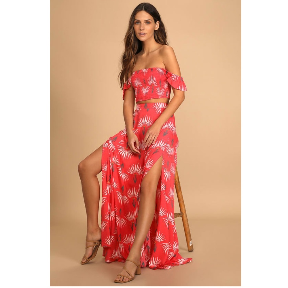 Trancoso Coral Floral Print Two-Piece Maxi Dress